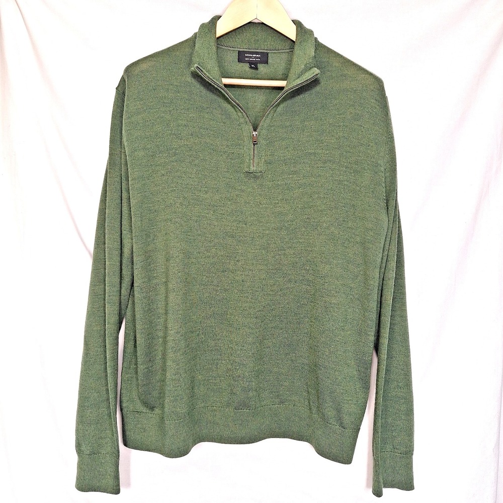 Banana Republic XL 100% Merino Wool Quarter Zip Sweater Olive Green Extra Large